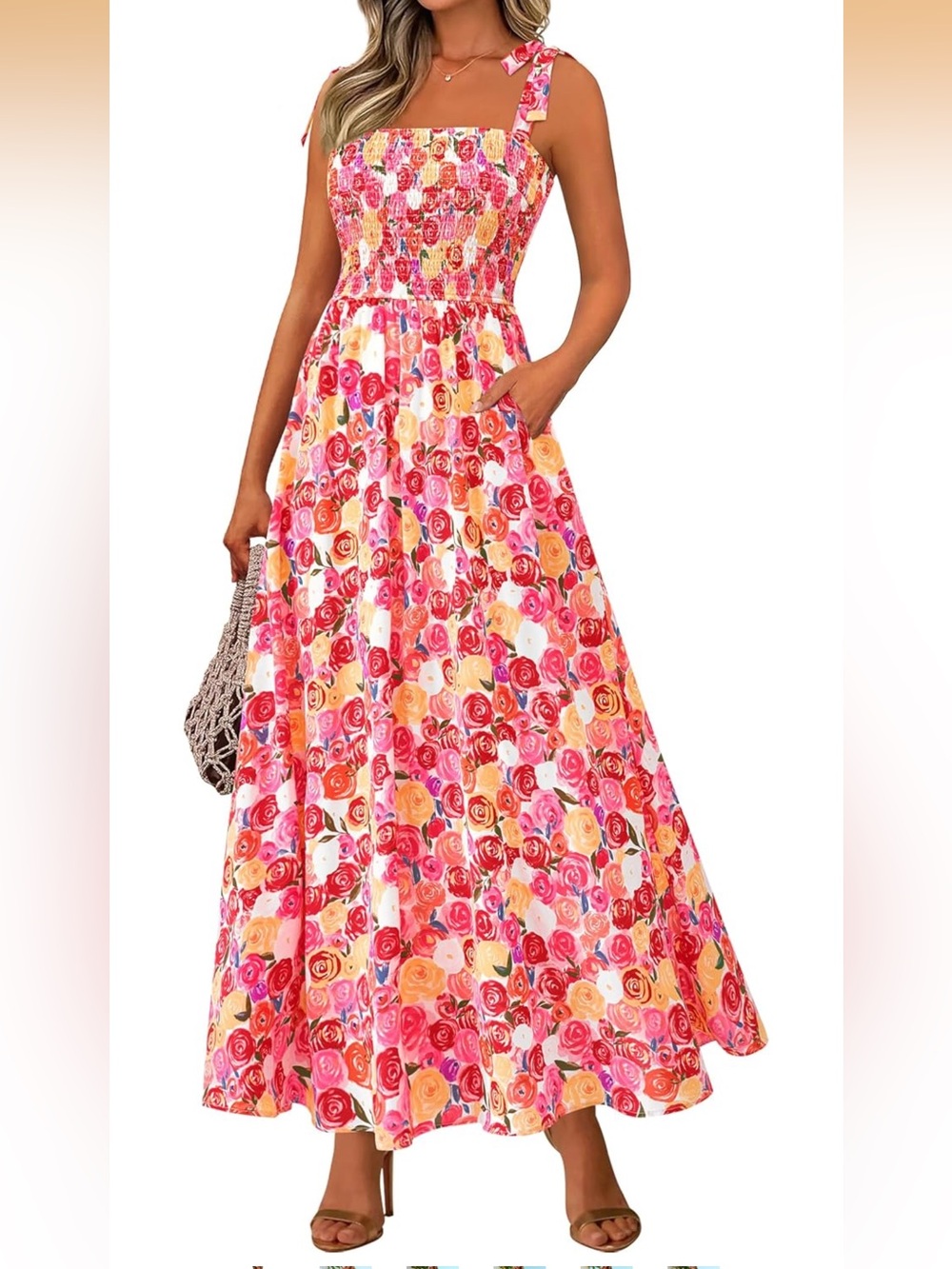 Floral Shirred Maxi Dress - Pink Multi